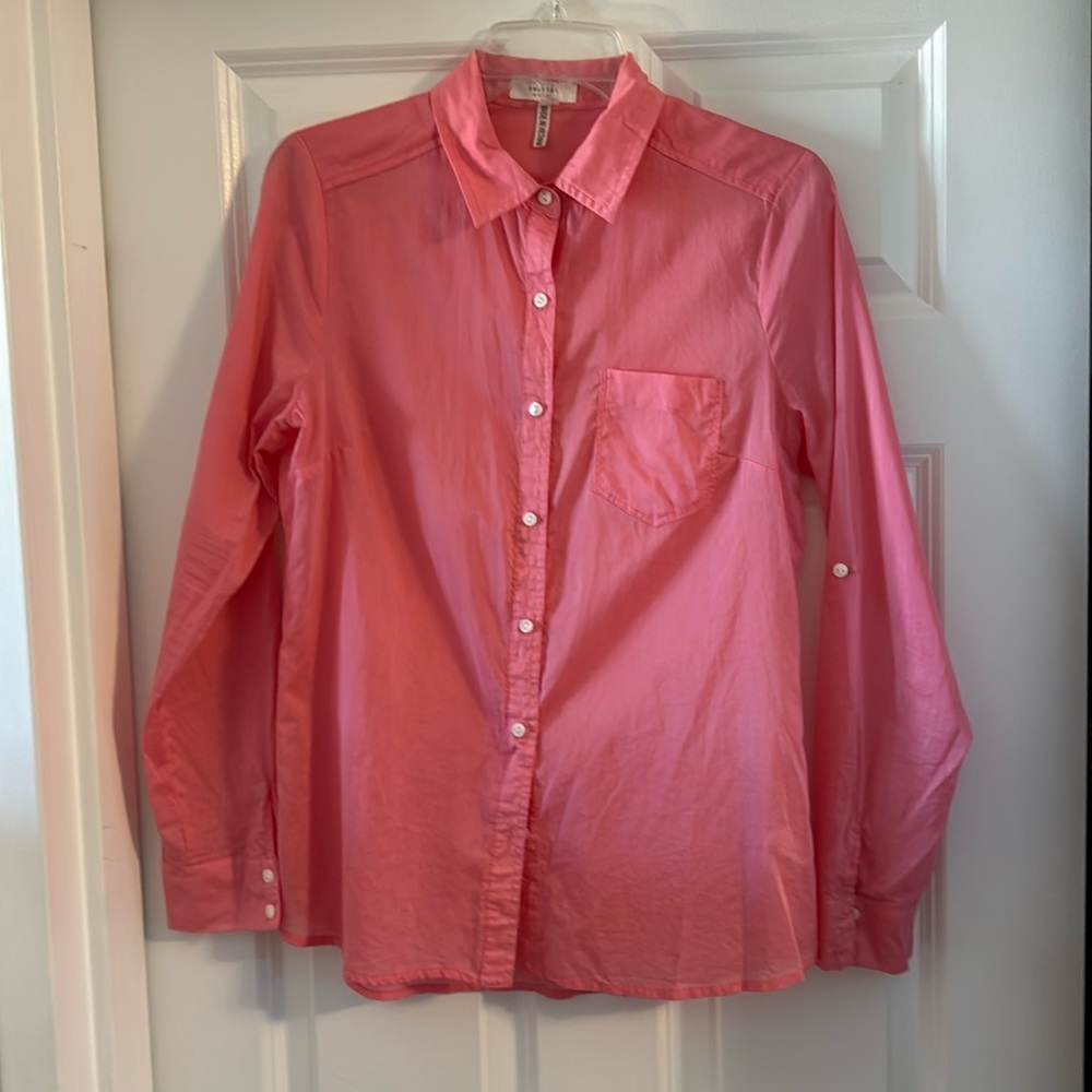 Rosette pink button down long sleeve shirt.  Size M 100% cotton